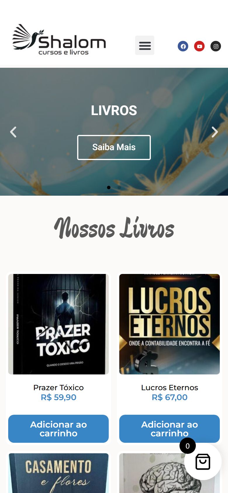 Primeira tela do site atual no celular